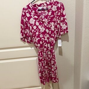 Time and Tru NWT Pink and white Floral short sleeve Dress large (12-14)